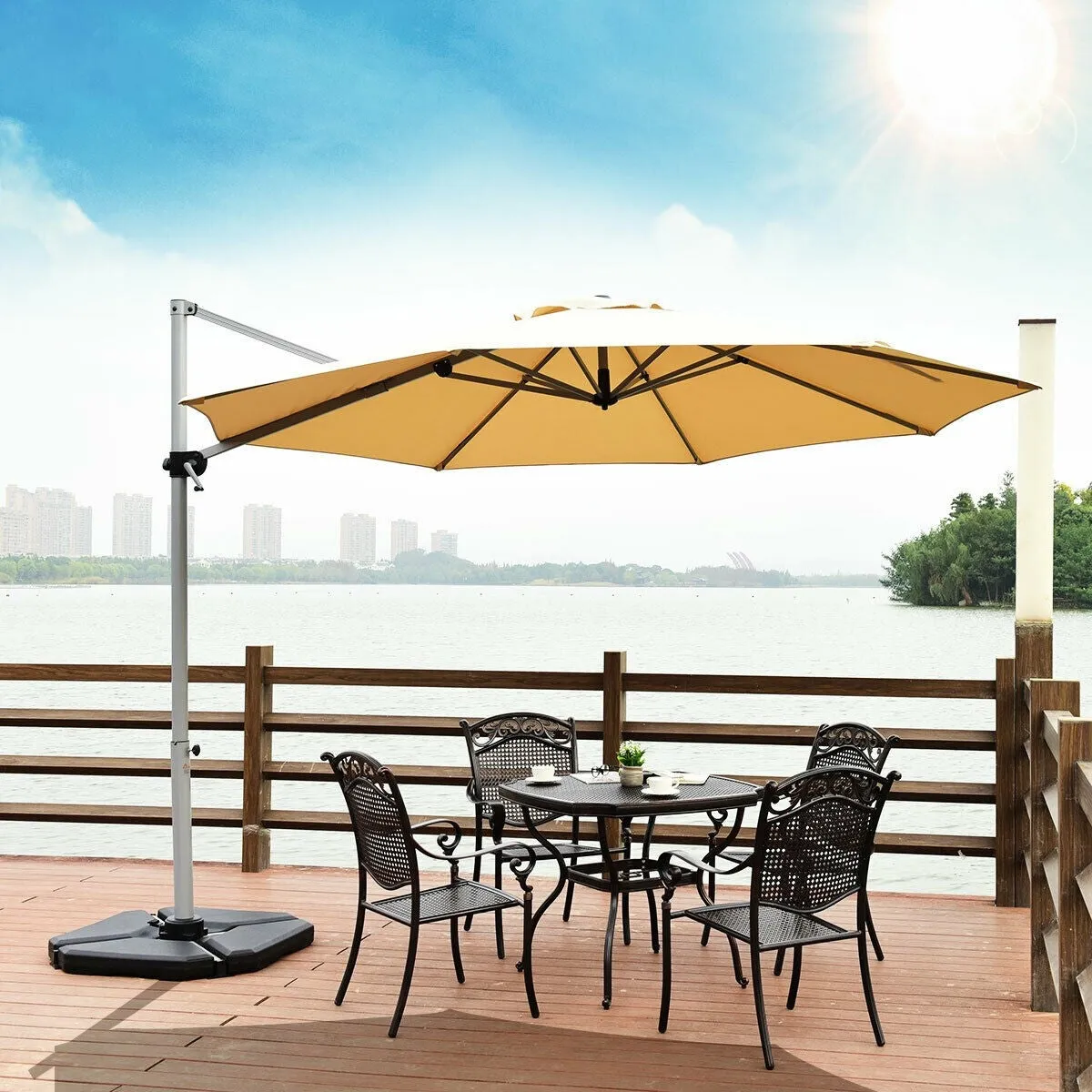 11ft Patio Offset Cantilever Umbrella - Beige