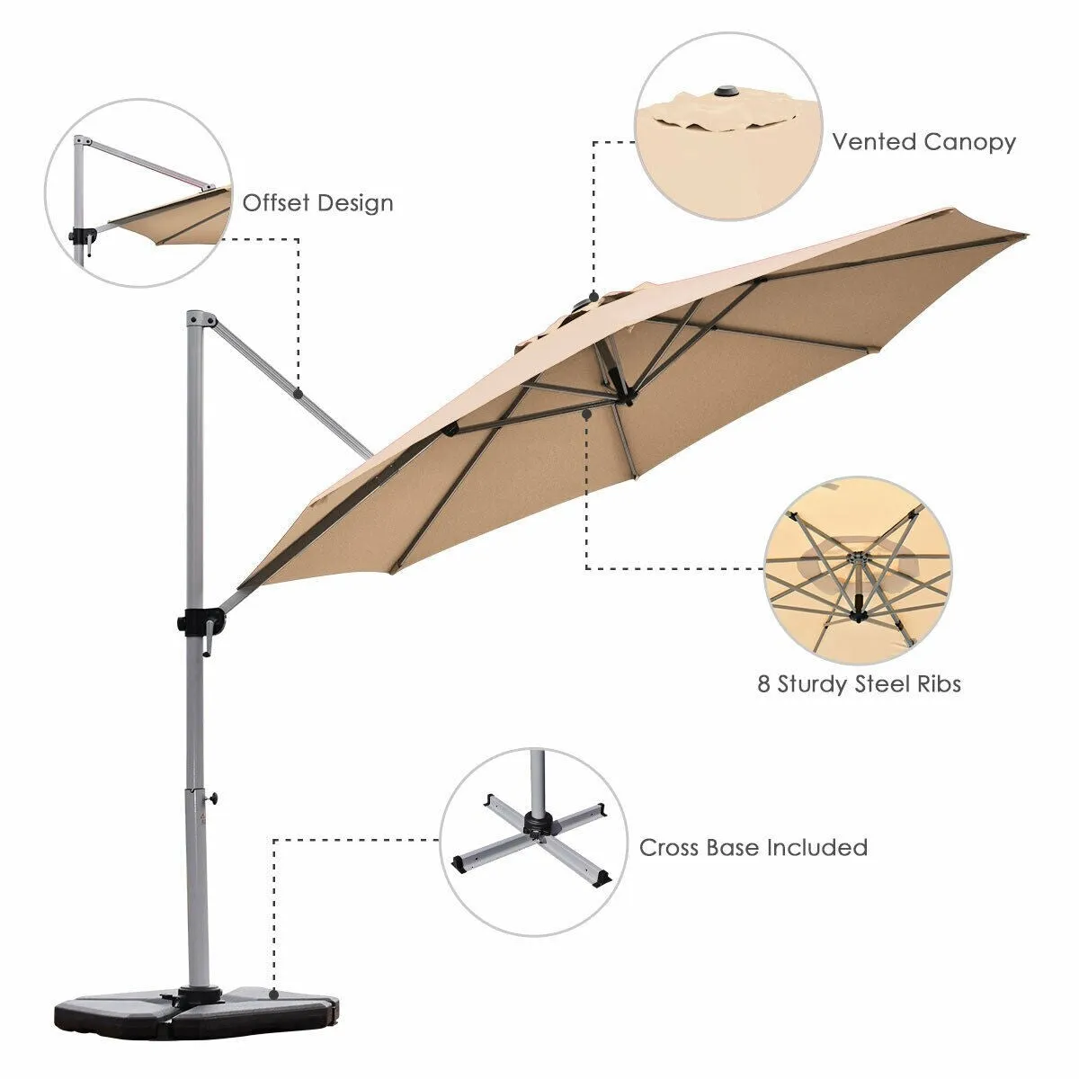 11ft Patio Offset Cantilever Umbrella - Beige