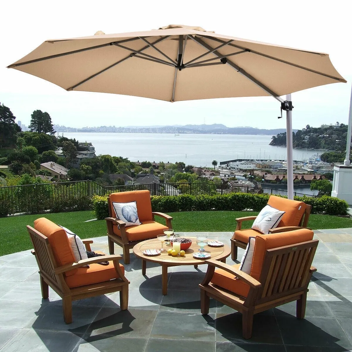 11ft Patio Offset Cantilever Umbrella - Beige