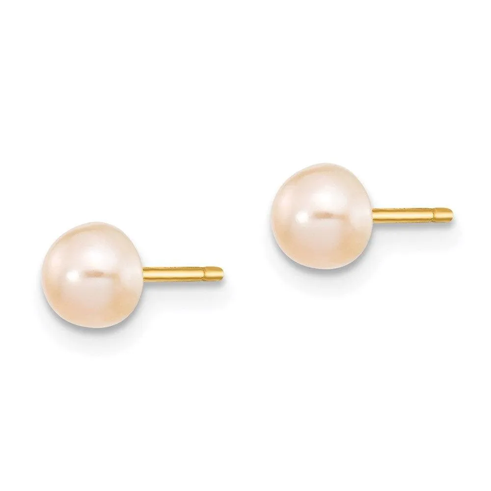 14K 4-5mm Pink FW Cultured Button Pearl Stud Post Earrings
