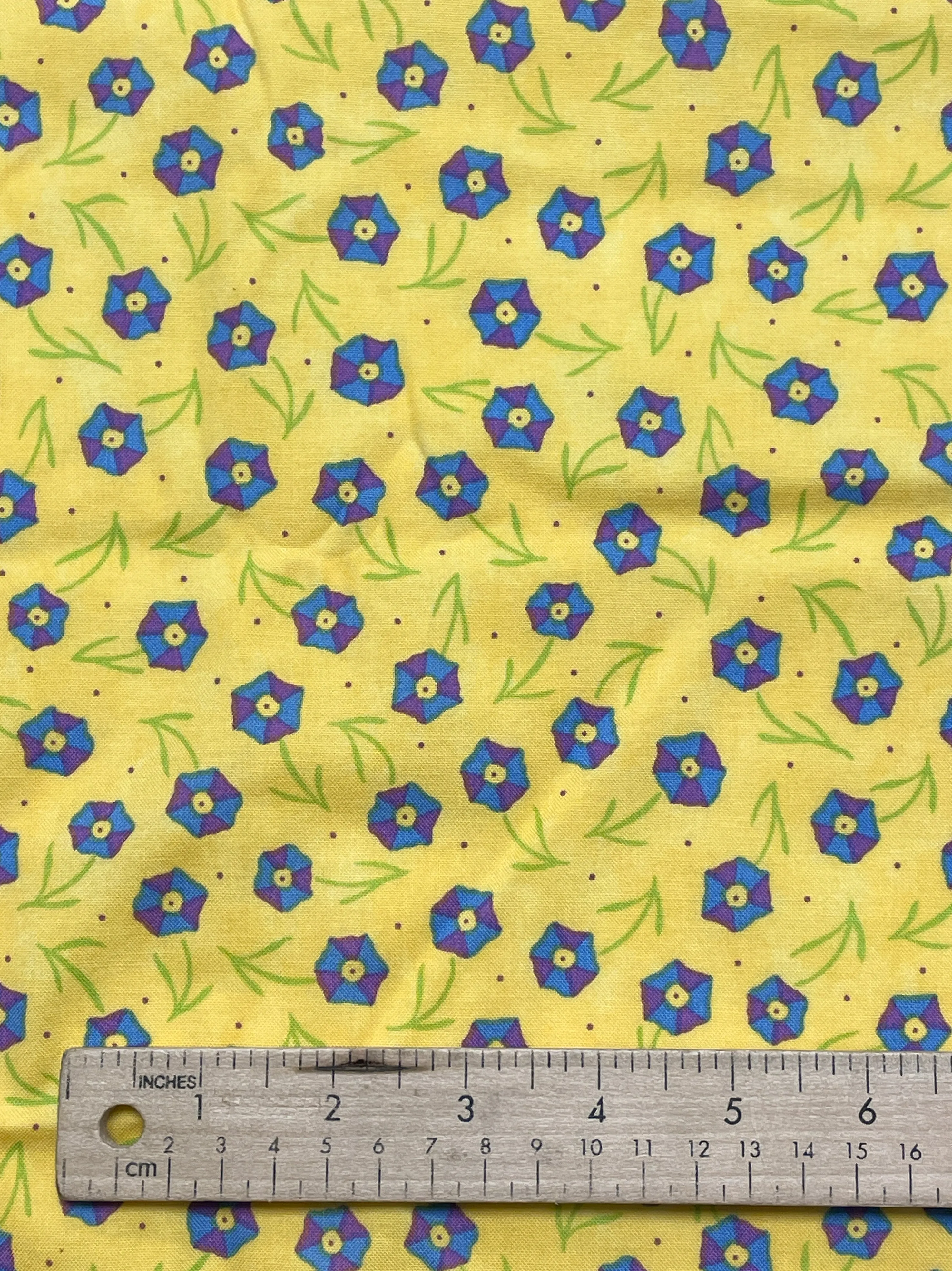 2 YD Quilting Cotton - Yellow with Morning Glory Flowers