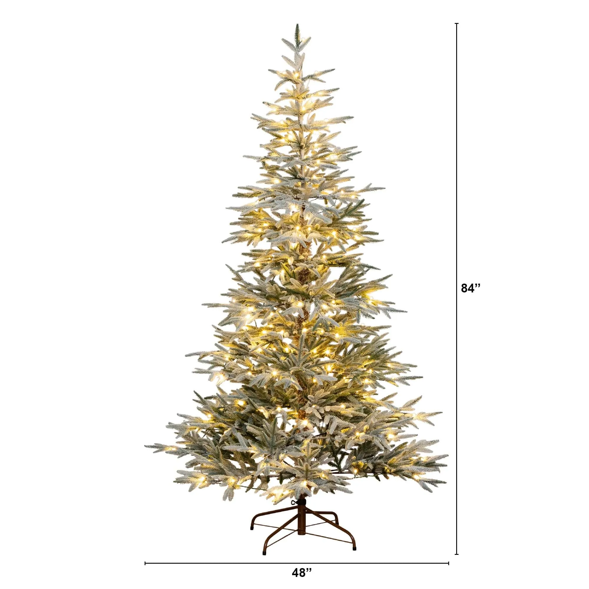 7’ Pre-Lit Artificial Flocked Woodland Fir Christmas Tree with 200 Warm White LED Lights