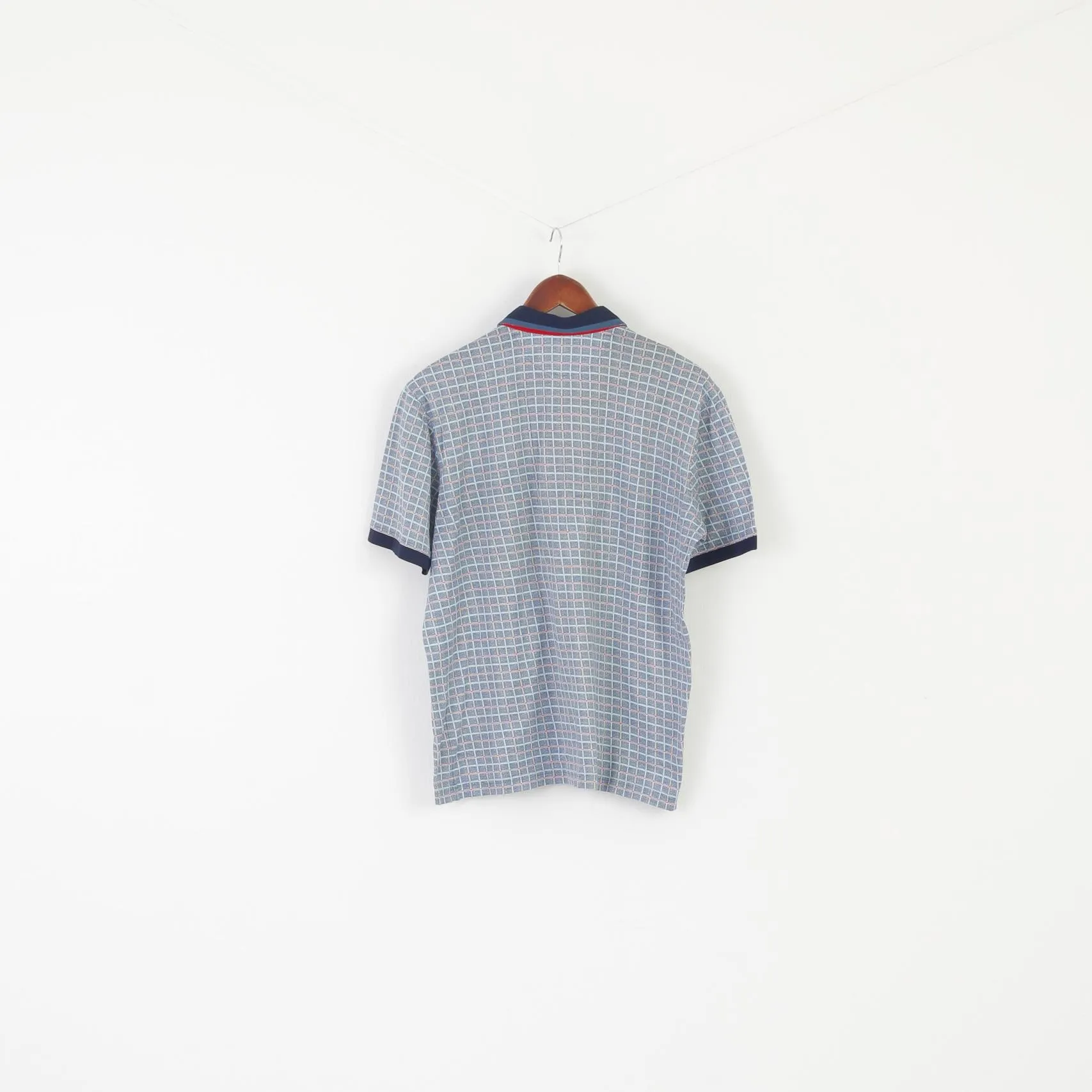 Adelly Men L Polo Shirt Blue Cotton  Check Pocket Detailed Buttons Classic Top
