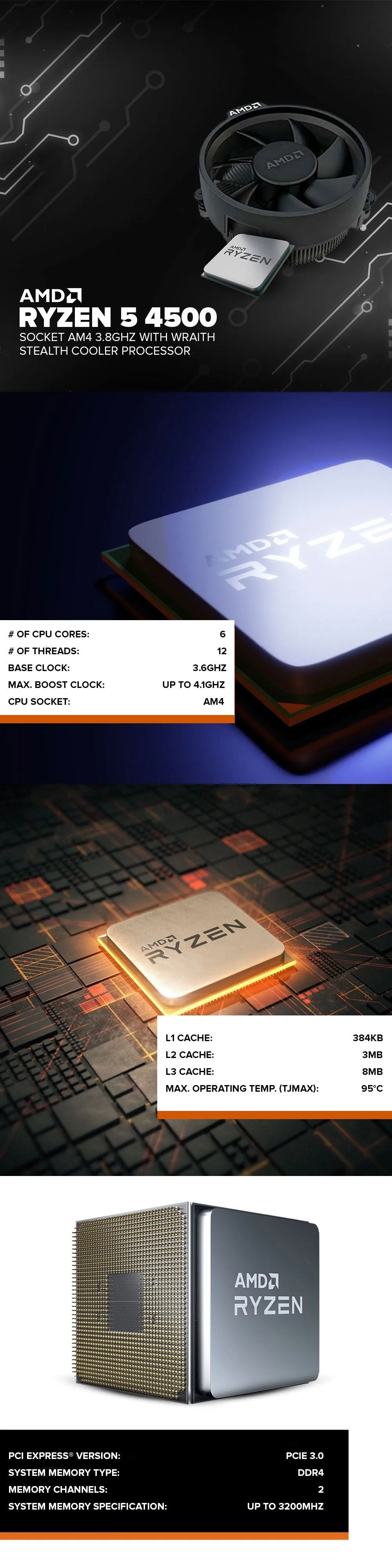 AMD Ryzen 5 4500 Socket Am4 3.6GHz with wraith stealth cooler MPK processor