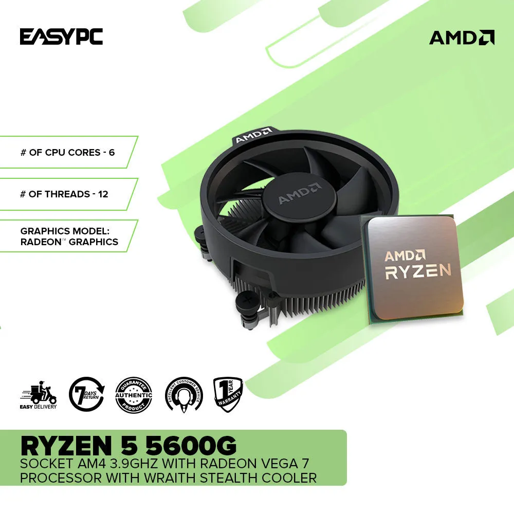 AMD Ryzen 5 5600G Socket Am4 3.9GHz with Radeon Vega 7 Processor with Wraith stealth cooler MPK