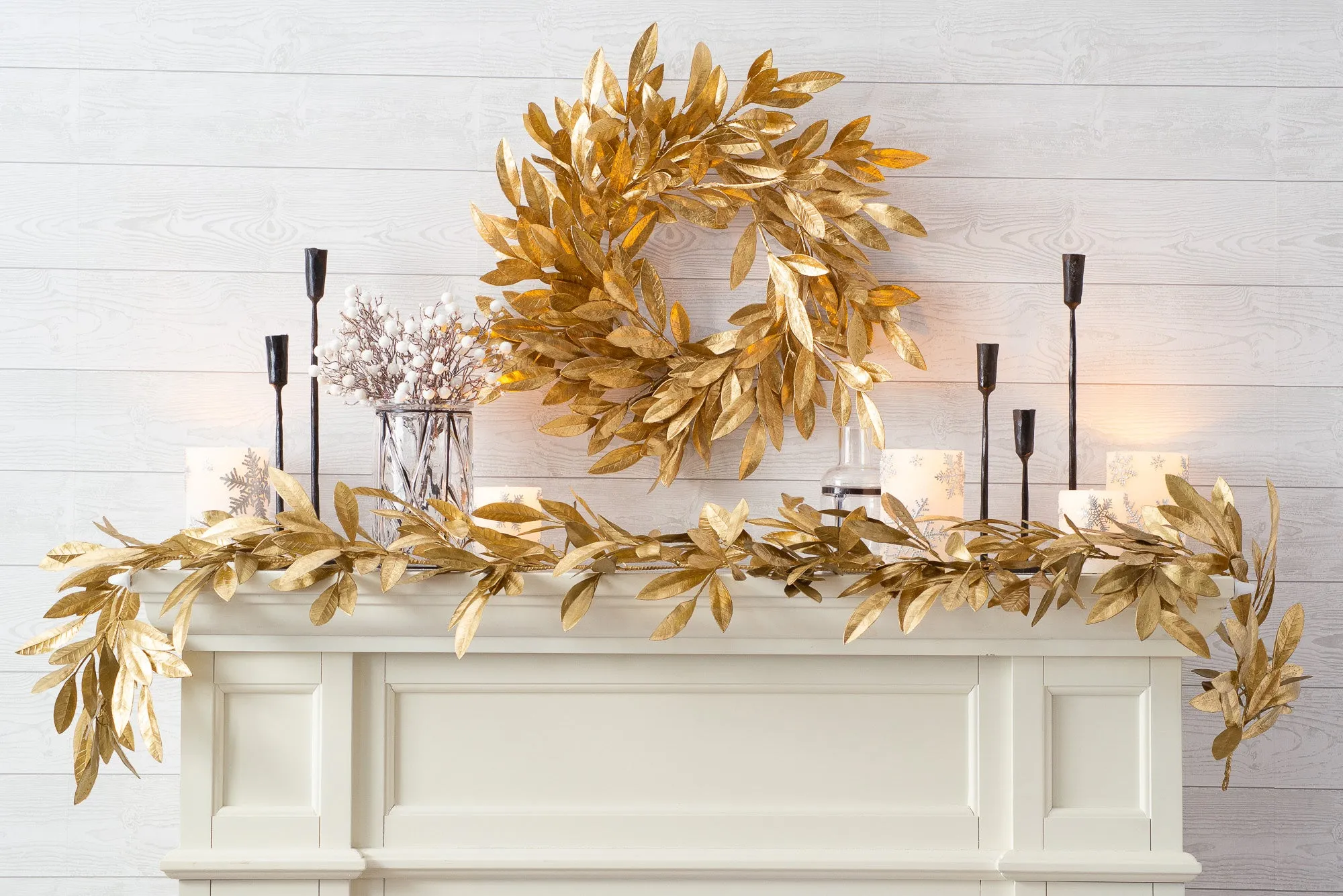 Antiqued Gold Bay Leaf Christmas Holiday Front Door Garland Table Runner