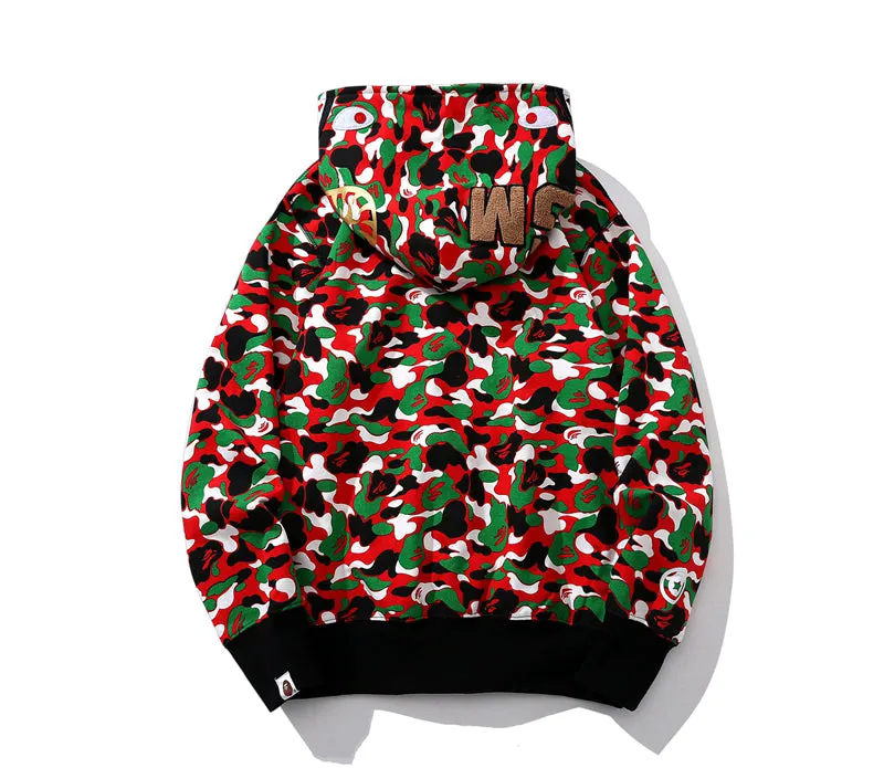 BAPE 1st Camo Shark Full Zip Red and Green Printed Hoodie