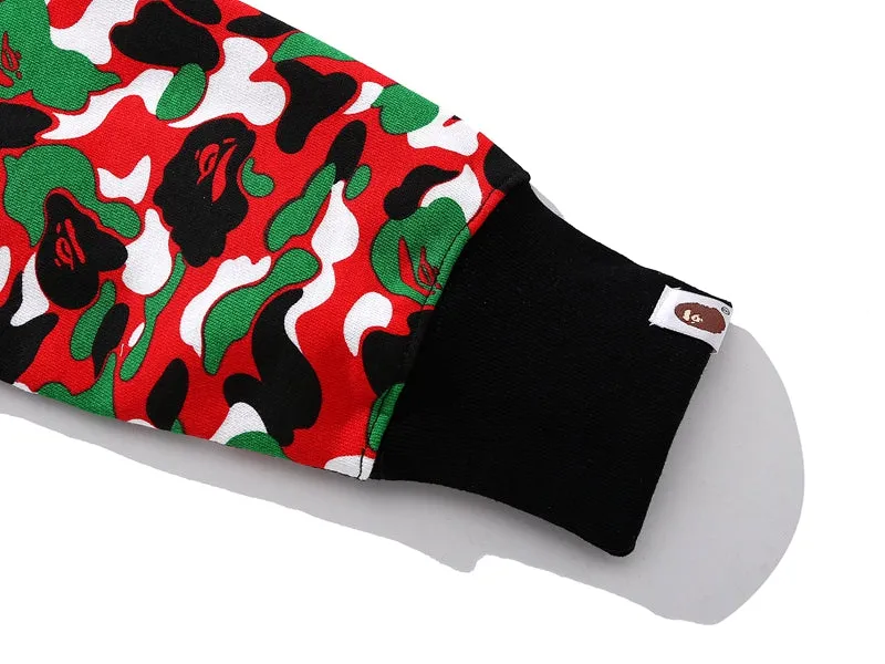 BAPE 1st Camo Shark Full Zip Red and Green Printed Hoodie