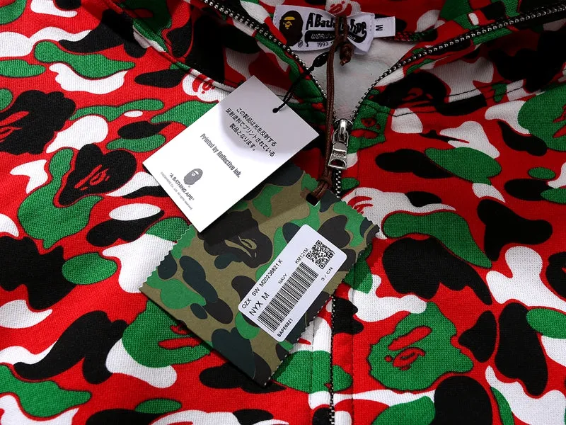 BAPE 1st Camo Shark Full Zip Red and Green Printed Hoodie