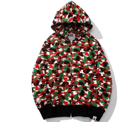 BAPE 1st Camo Shark Full Zip Red and Green Printed Hoodie