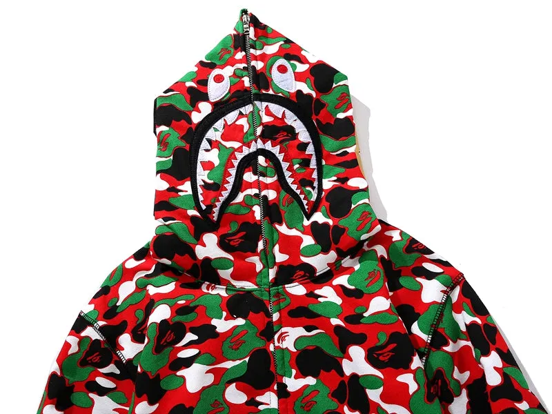 BAPE 1st Camo Shark Full Zip Red and Green Printed Hoodie
