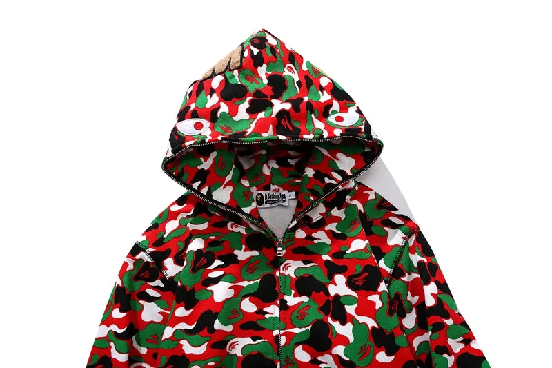 BAPE 1st Camo Shark Full Zip Red and Green Printed Hoodie