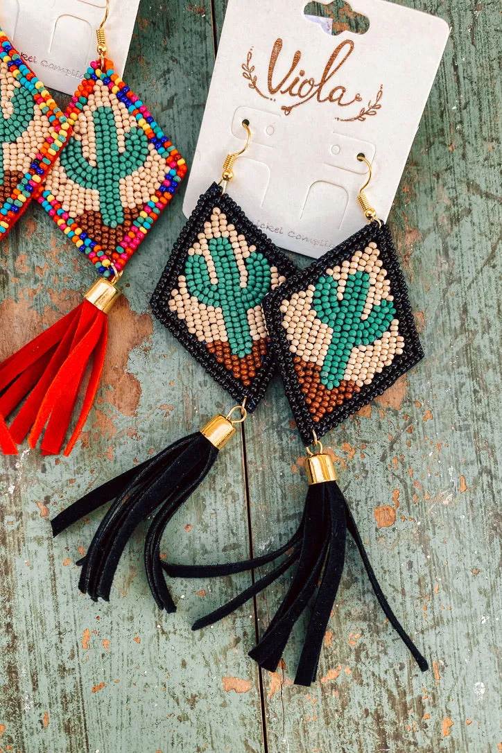 Beaded Cactus Tassel Earring | 4 COLORS