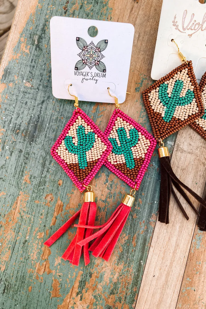 Beaded Cactus Tassel Earring | 4 COLORS