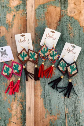 Beaded Cactus Tassel Earring | 4 COLORS