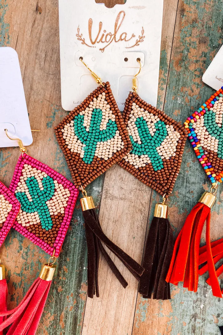 Beaded Cactus Tassel Earring | 4 COLORS