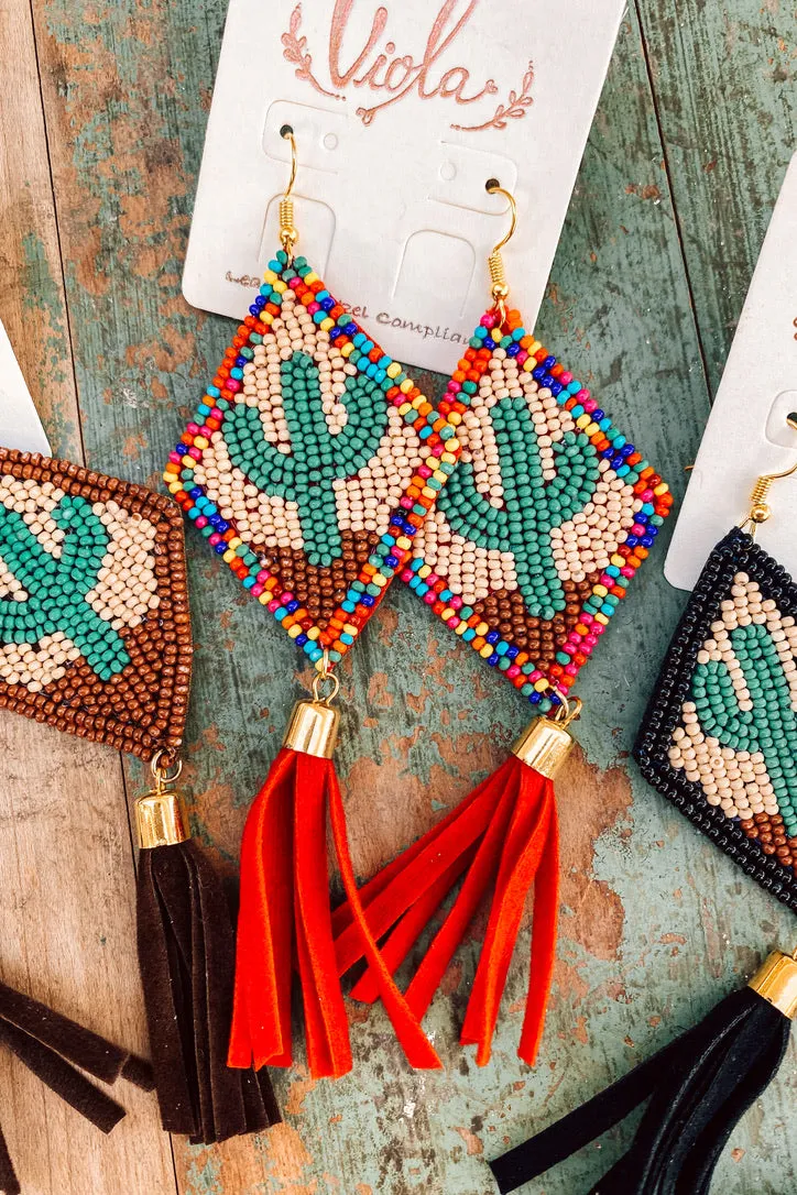 Beaded Cactus Tassel Earring | 4 COLORS