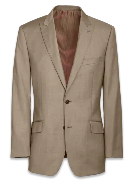 Classic Fit Sharkskin Peak Lapel Suit Jacket - Tan