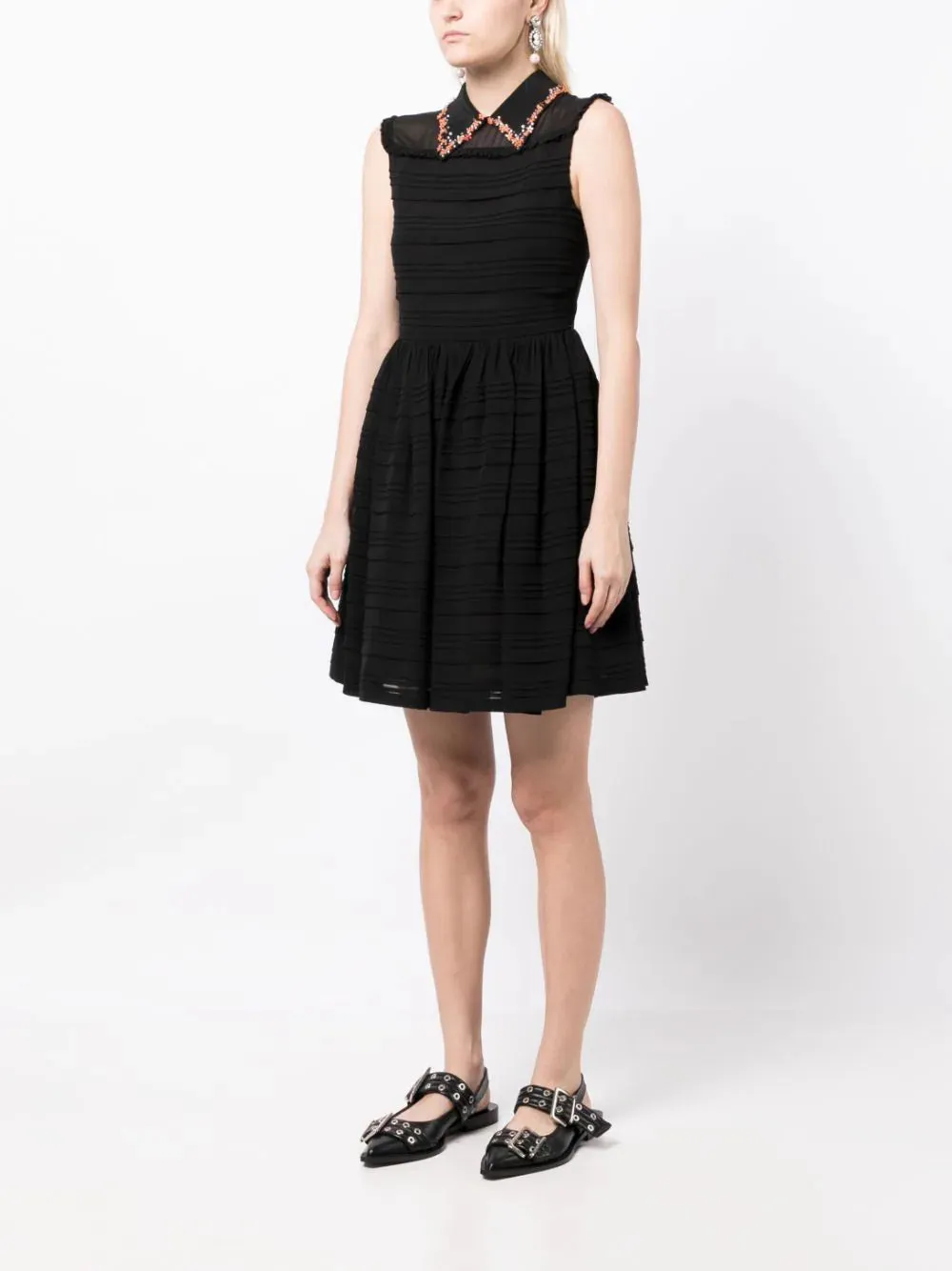 Collar-Embellished Sleeveless Dress