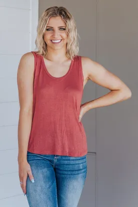 Cozy Late Night Round Neck Sleeveless Tank Top in Terra Cotta
