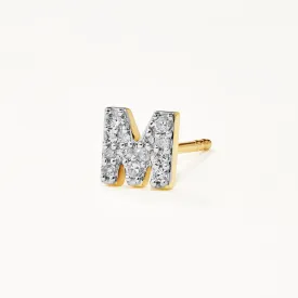 Diamond Letter M Single Stud Earring in 10k Gold