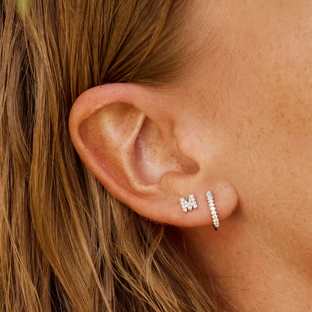 Diamond Letter M Single Stud Earring in 10k Gold