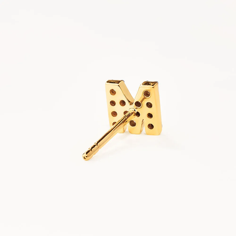 Diamond Letter M Single Stud Earring in 10k Gold