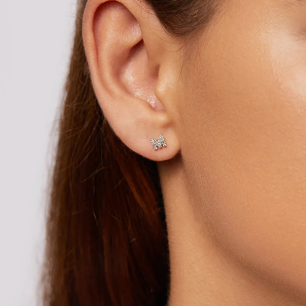 Diamond Letter M Single Stud Earring in 10k Gold