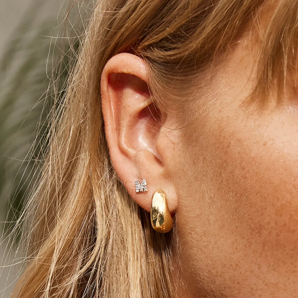 Diamond Letter M Single Stud Earring in 10k Gold