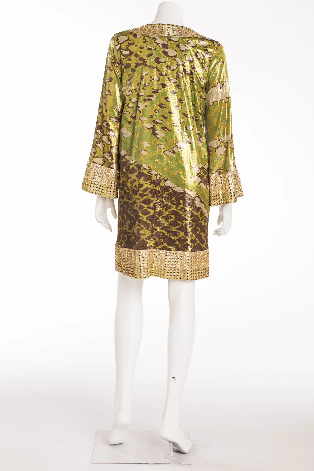 Diane Von Furstenburg - Green Metallic Leopard Green Print Rhinestone Dress  - US 6