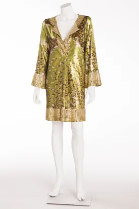 Diane Von Furstenburg - Green Metallic Leopard Green Print Rhinestone Dress  - US 6