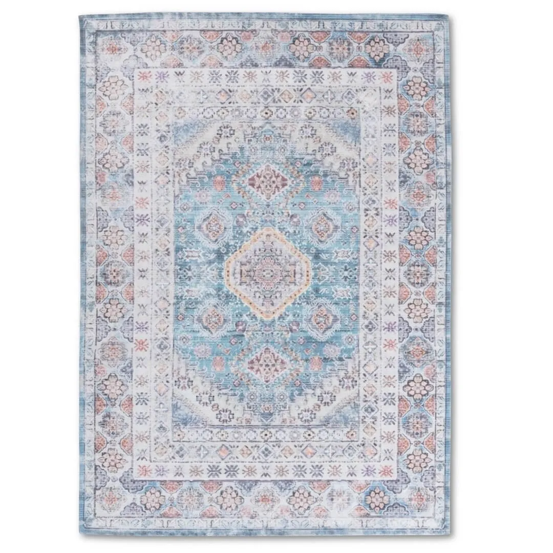 Distressed Blue Washable Rug