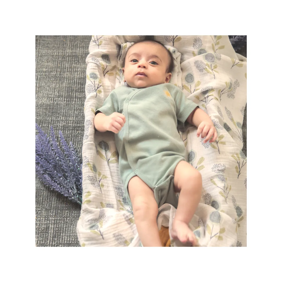 Dulaar Organic Ribbed Cotton Onesie (Set of 2) - Sunny Mustard   Natural Sage