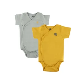Dulaar Organic Ribbed Cotton Onesie (Set of 2) - Sunny Mustard   Natural Sage