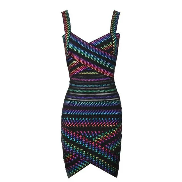 Elegant Bandage Dress  New Women Sexy Spaghetti Strap Clothing Club Party Mini Backless Dress