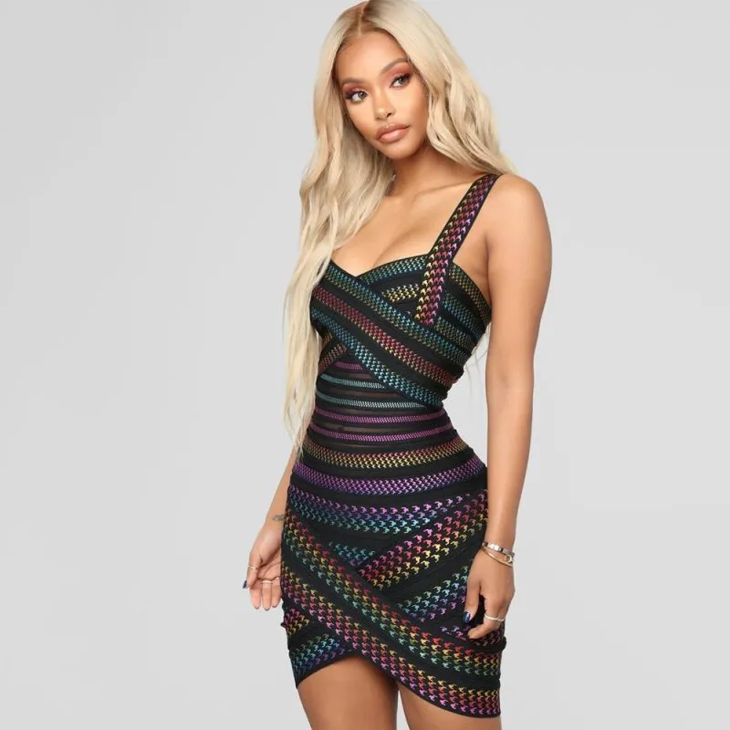 Elegant Bandage Dress  New Women Sexy Spaghetti Strap Clothing Club Party Mini Backless Dress