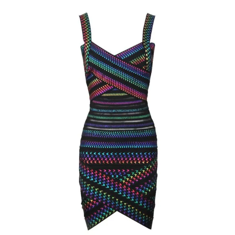 Elegant Bandage Dress  New Women Sexy Spaghetti Strap Clothing Club Party Mini Backless Dress