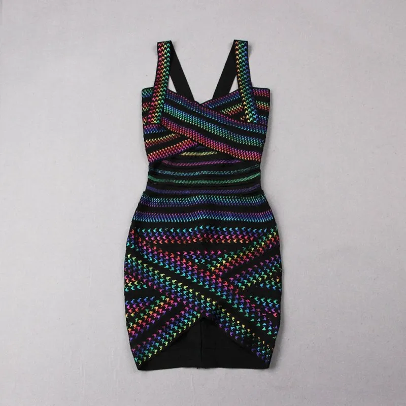 Elegant Bandage Dress  New Women Sexy Spaghetti Strap Clothing Club Party Mini Backless Dress