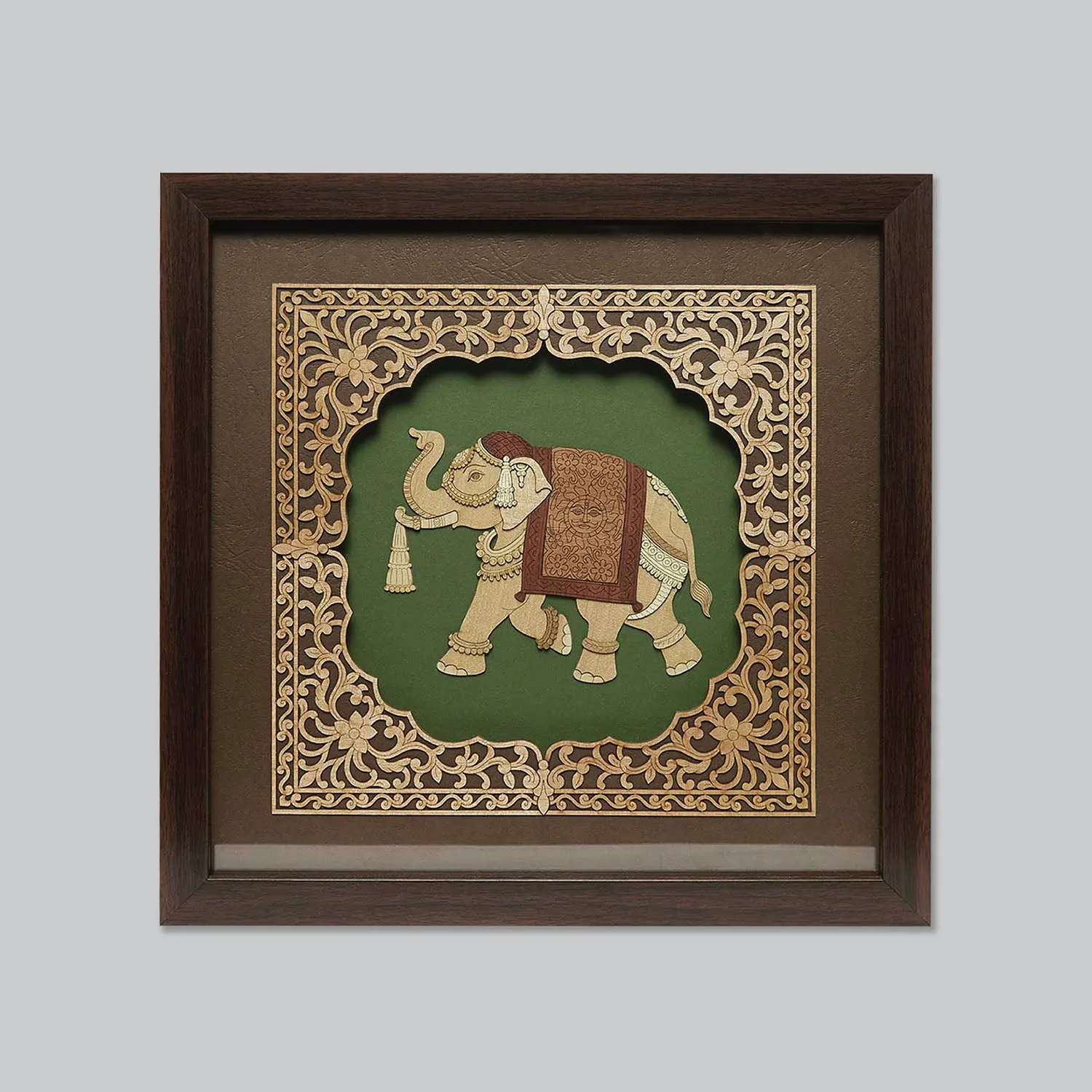 Elephant Wood Art Frame Big 12 in x 12 in