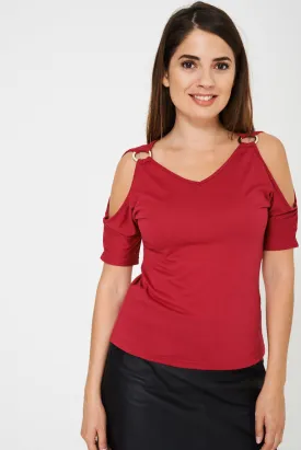 Fuchsia Cold Shoulder Top