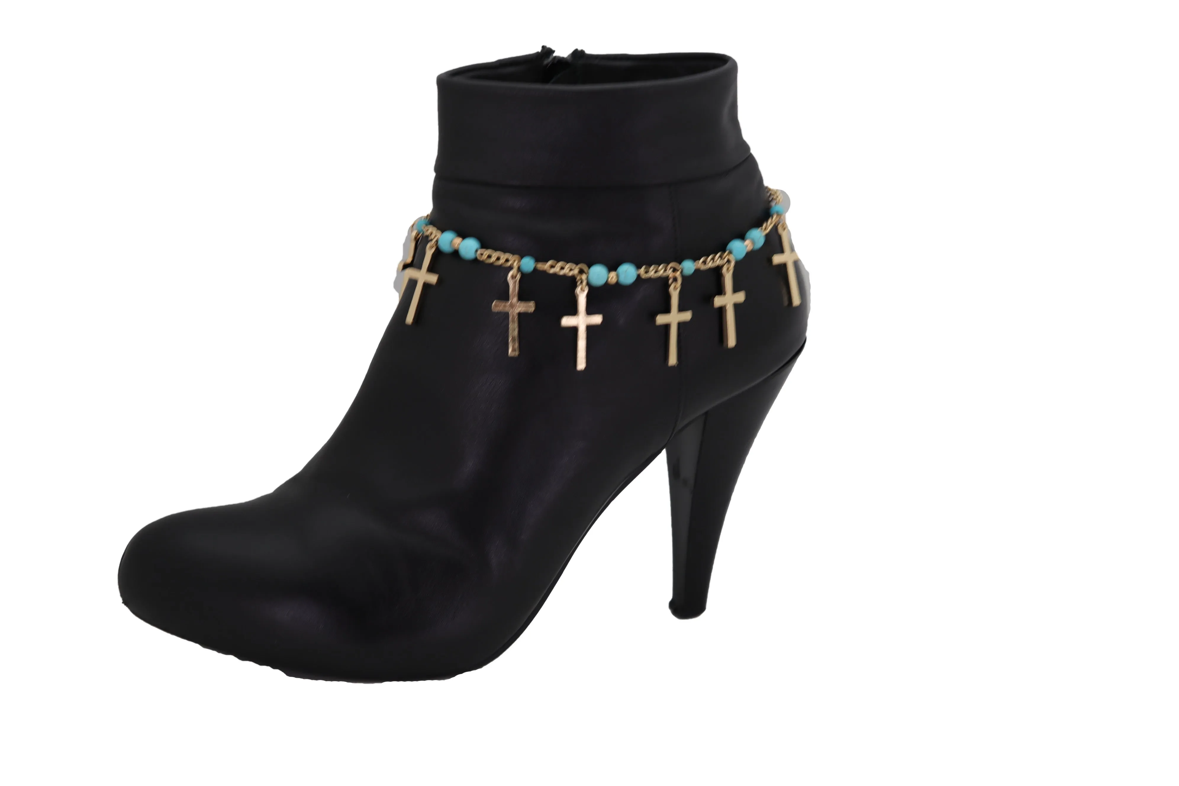 Gold Metal Western Boot Chain Bracelet Shoe Cross Charm Anklet