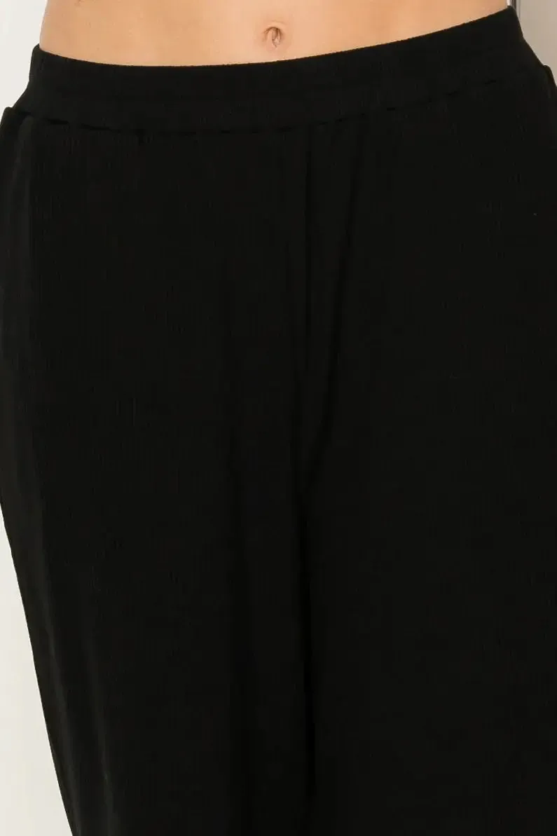 Hyfive Inc. Winter Outings Ribbed Side Slit Wide Leg Pants – Effortless Comfort & Style