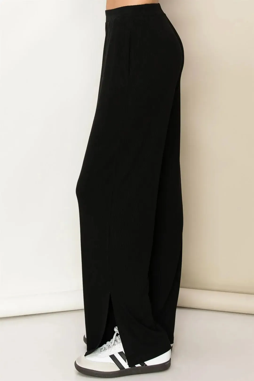 Hyfive Inc. Winter Outings Ribbed Side Slit Wide Leg Pants – Effortless Comfort & Style