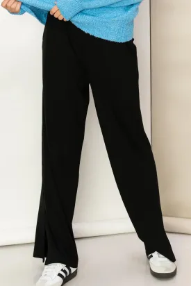 Hyfive Inc. Winter Outings Ribbed Side Slit Wide Leg Pants – Effortless Comfort & Style