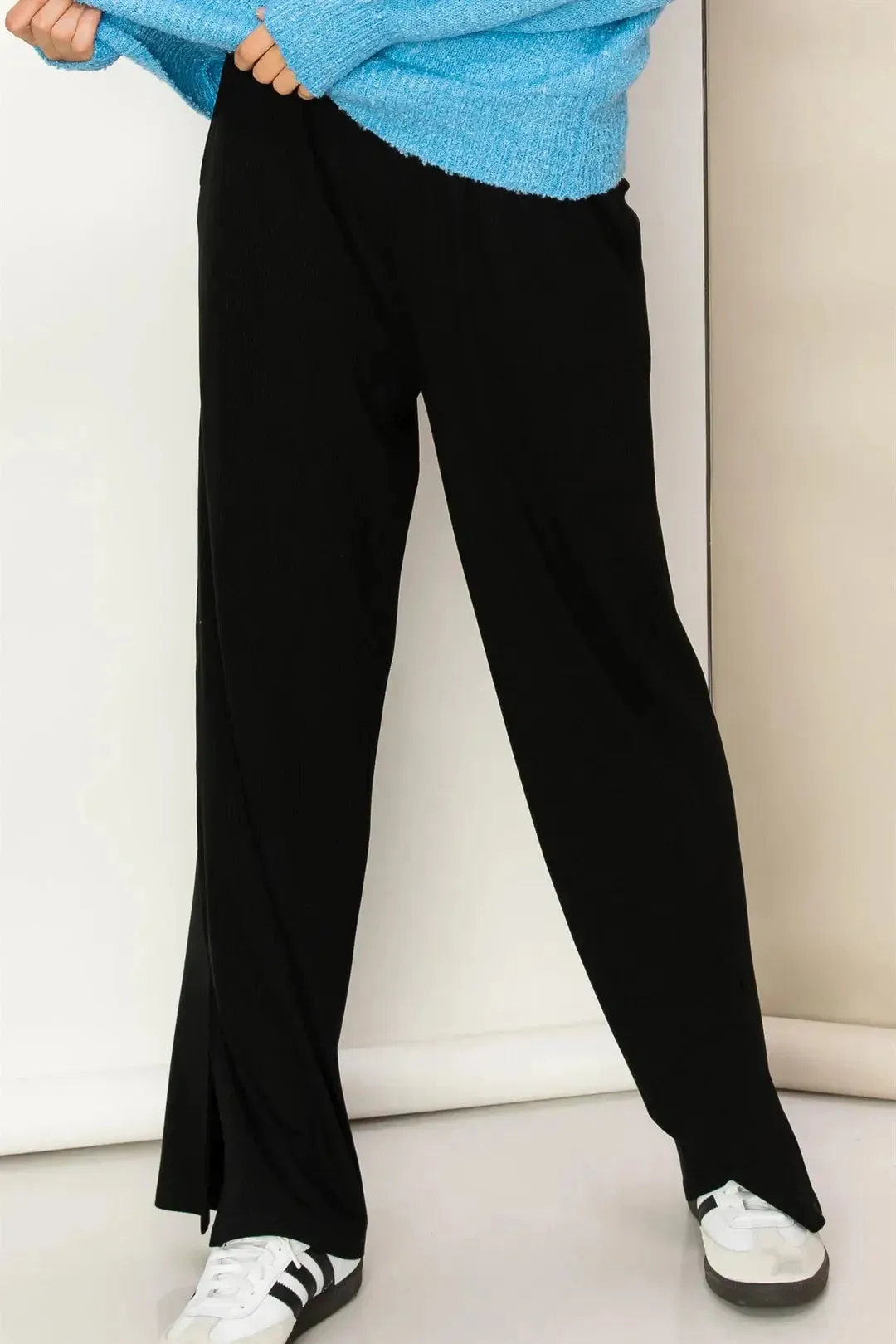 Hyfive Inc. Winter Outings Ribbed Side Slit Wide Leg Pants – Effortless Comfort & Style