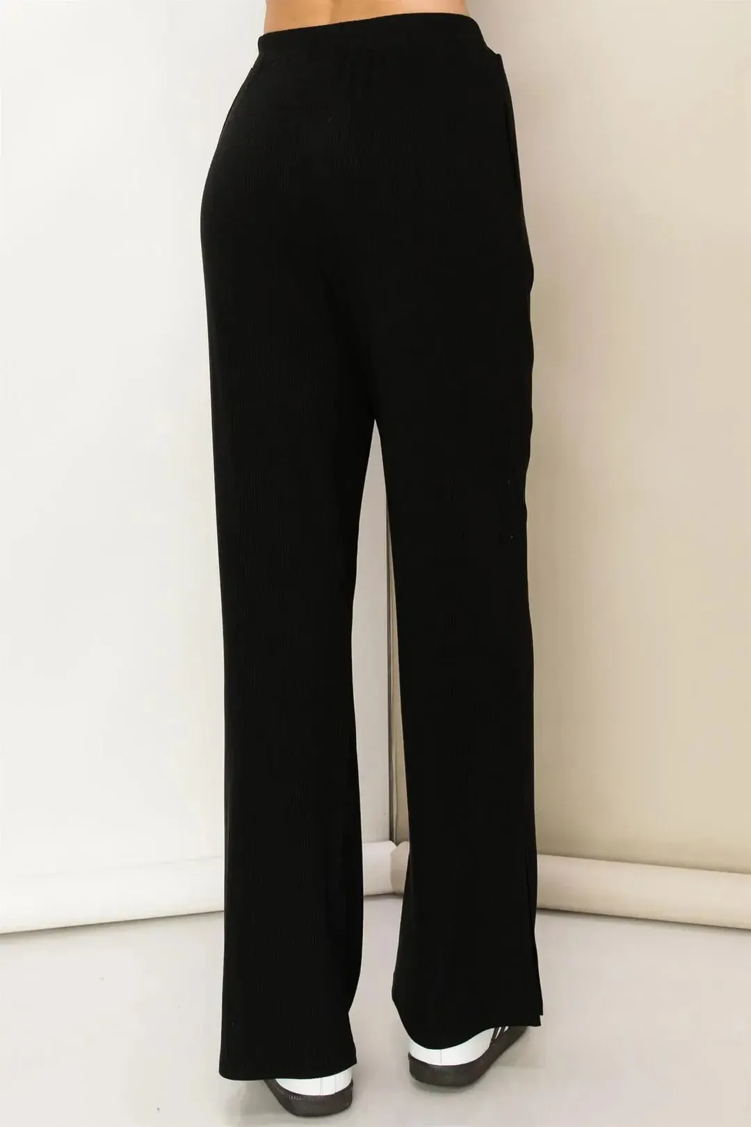 Hyfive Inc. Winter Outings Ribbed Side Slit Wide Leg Pants – Effortless Comfort & Style
