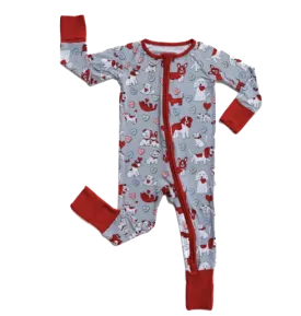 Little Sleepies - Furever Valentines Bamboo/Viscose Zippy in Grey