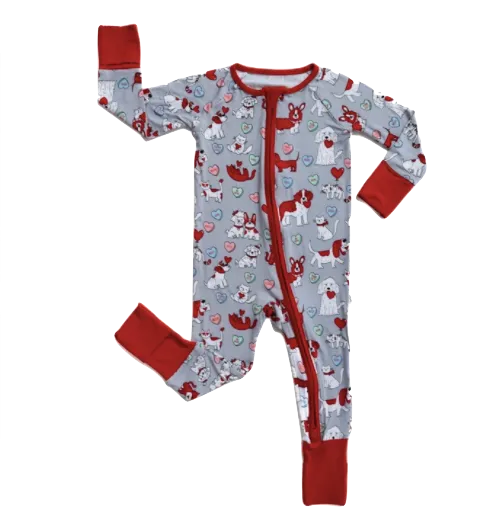 Little Sleepies - Furever Valentines Bamboo/Viscose Zippy in Grey