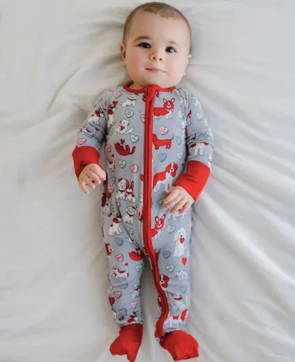Little Sleepies - Furever Valentines Bamboo/Viscose Zippy in Grey