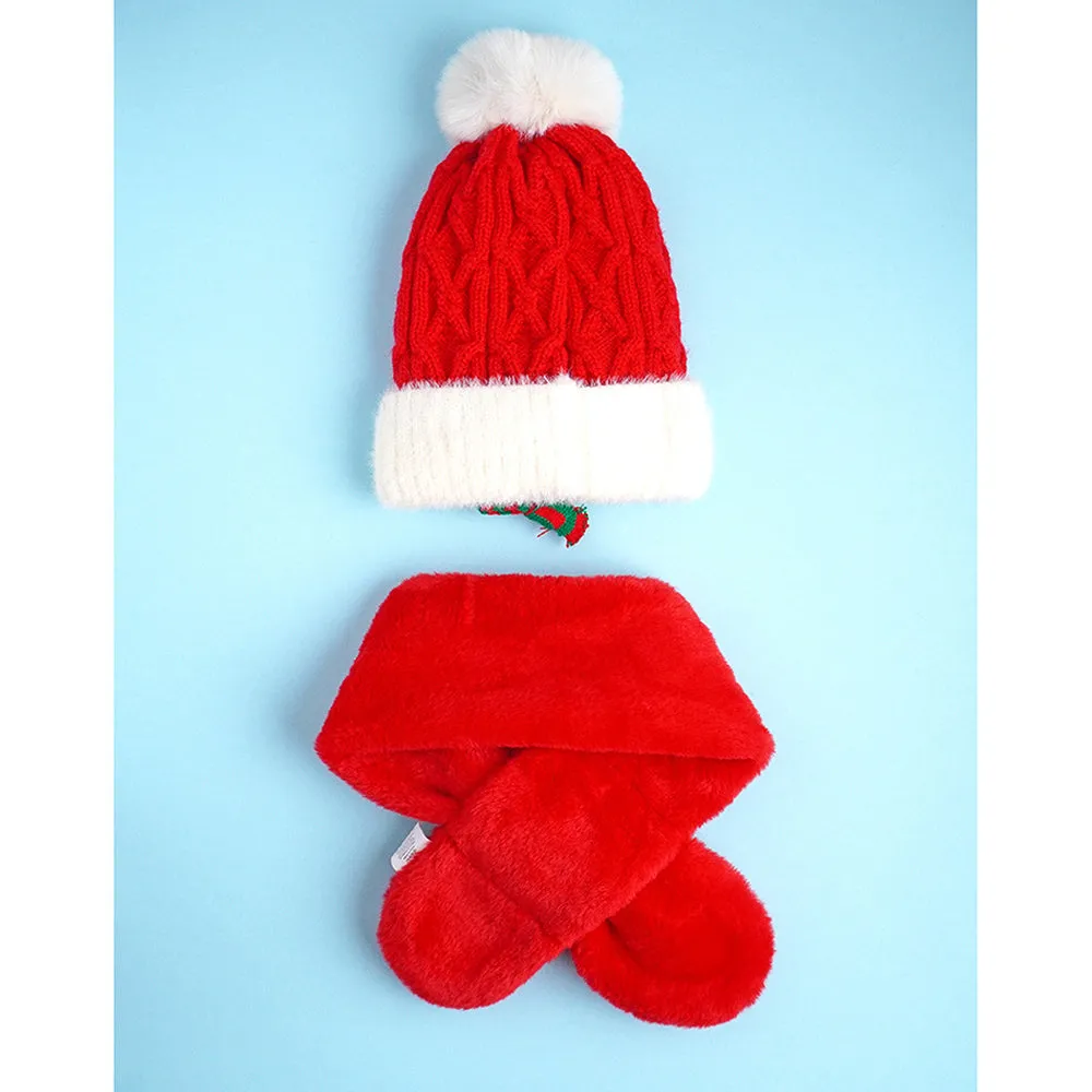 Little Surpise Box 2Pcs Red Reindeer Themed Winter Cap Beanie With Matching Long Style Neck Muffler For Kids